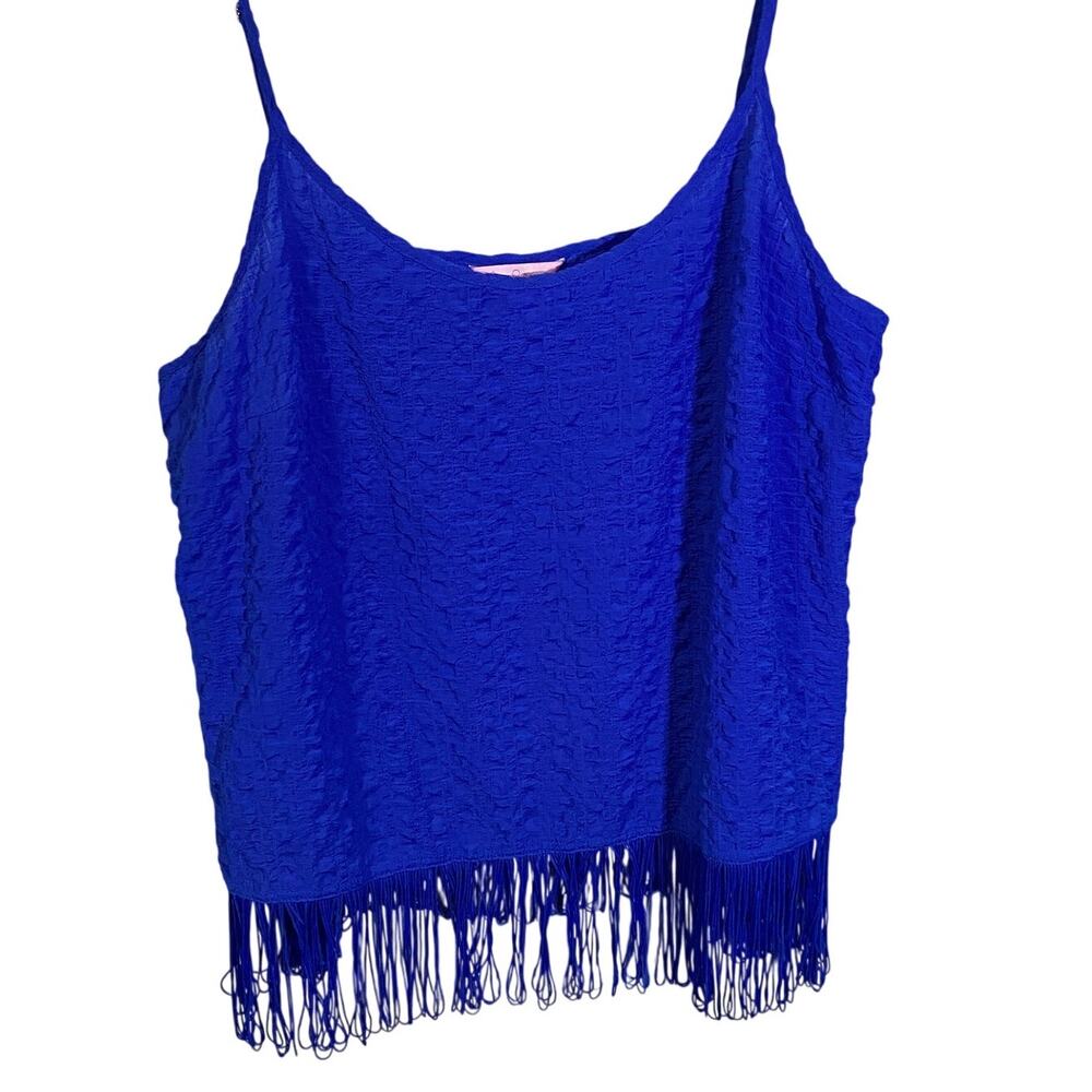 Lilly Pulitzer Royal Blue Naeem Fringe Smocked Spaghetti Strap Top Sz L